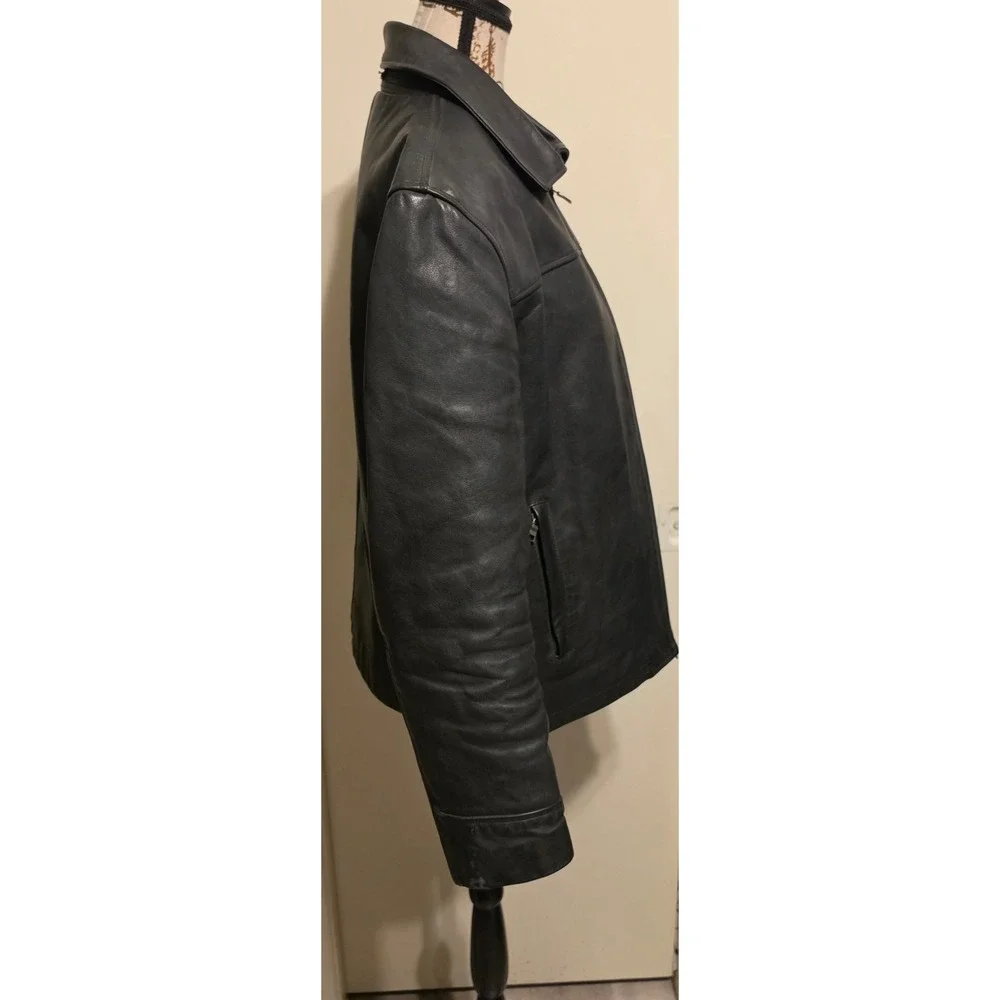 Vintage Banana Republic Mens Black Leather Full Zip Jacket Point Collar Large